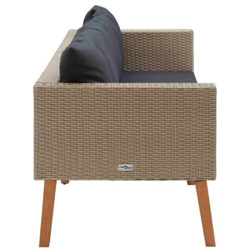 3-Seater Garden Sofa with Cushions Poly Rattan Beige - Image 4