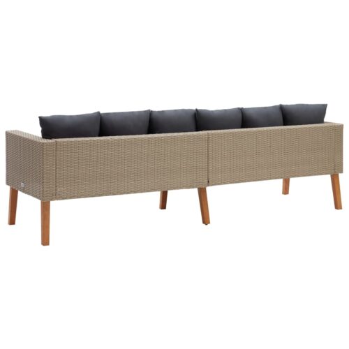 3-Seater Garden Sofa with Cushions Poly Rattan Beige - Image 5