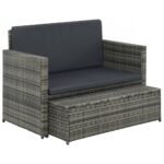 2-Piece Garden Lounge Set with Cushions Poly Rattan Grey