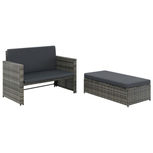 2-Piece Garden Lounge Set with Cushions Poly Rattan Grey - Image 2