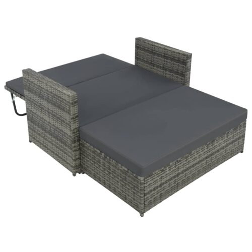 2-Piece Garden Lounge Set with Cushions Poly Rattan Grey - Image 4
