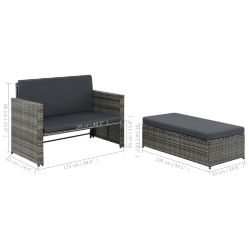2-Piece Garden Lounge Set with Cushions Poly Rattan Grey - Image 9