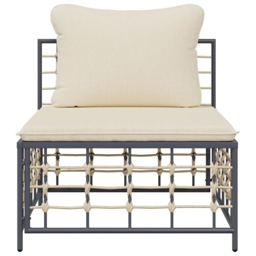 Garden Middle Sofa with Beige Cushions Poly Rattan - Image 3