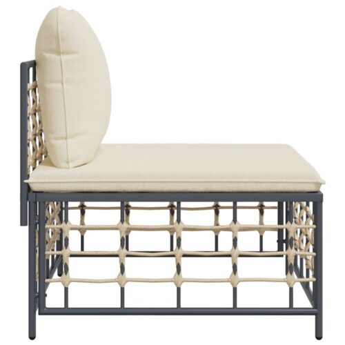 Garden Middle Sofa with Beige Cushions Poly Rattan - Image 4