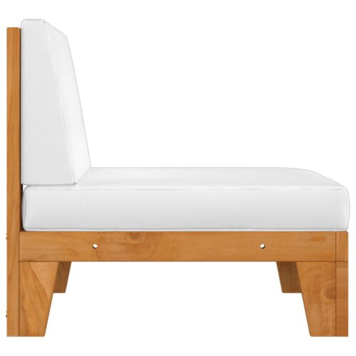 Sectional Middle Sofa Cream White Cushions Solid Acacia Wood - Image 3
