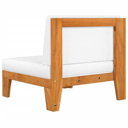 Sectional Middle Sofa Cream White Cushions Solid Acacia Wood - Image 4