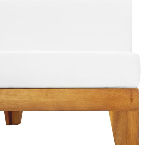 Sectional Middle Sofa Cream White Cushions Solid Acacia Wood - Image 5