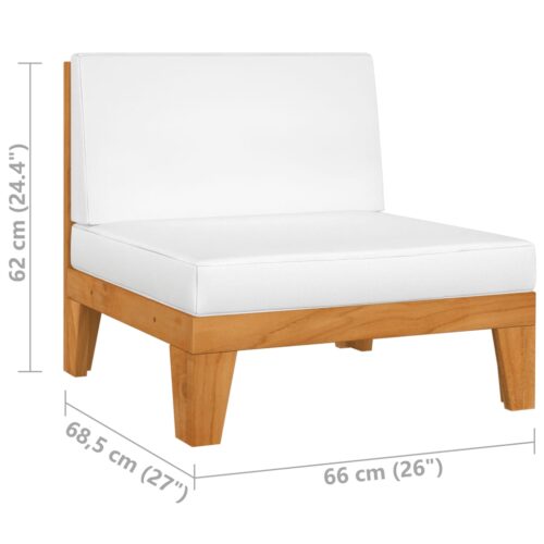 Sectional Middle Sofa Cream White Cushions Solid Acacia Wood - Image 7