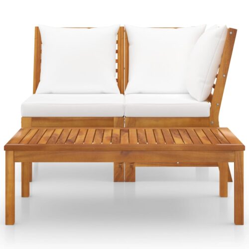 3-Piece Garden Lounge Set with Cream Cushion Solid Acacia Wood - Image 2