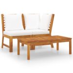 3-Piece Garden Lounge Set with Cream Cushion Solid Acacia Wood
