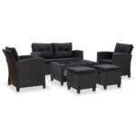 6-Piece Garden Sofa Set with Cushions Poly Rattan Black
