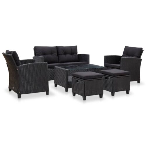 6-Piece Garden Sofa Set with Cushions Poly Rattan Black