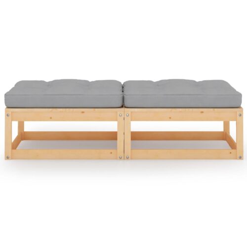 2pcs Outdoor Footstool Garden Patio Bench Ottoman Chair Seat Pine Wood Grey - Image 2