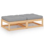 2pcs Outdoor Footstool Garden Patio Bench Ottoman Chair Seat Pine Wood Grey