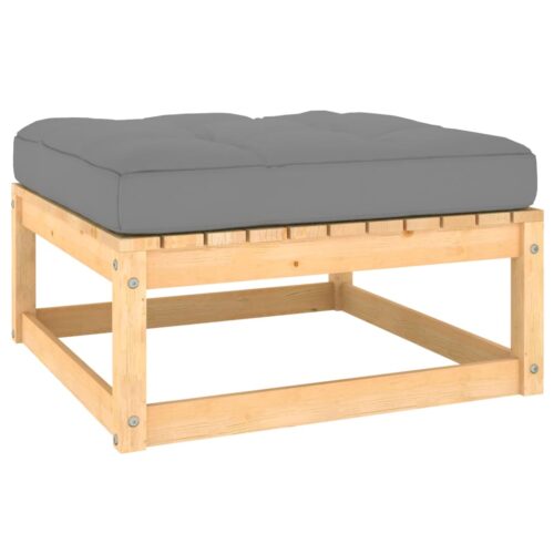 2pcs Outdoor Footstool Garden Patio Bench Ottoman Chair Seat Pine Wood Grey - Image 4