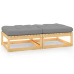 2pcs Outdoor Footstool Garden Patio Bench Ottoman Chair Seat Pine Wood Grey