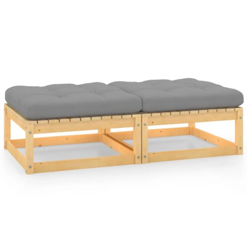 2pcs Outdoor Footstool Garden Patio Bench Ottoman Chair Seat Pine Wood Grey