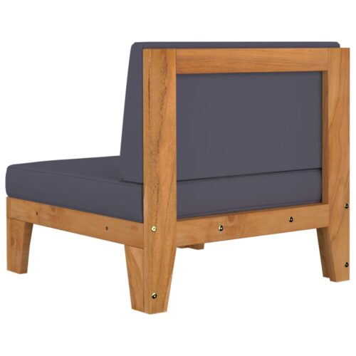 Sectional Middle Sofa with Dark Grey Cushions Solid Acacia Wood - Image 4