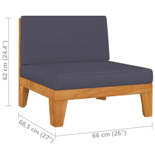 Sectional Middle Sofa with Dark Grey Cushions Solid Acacia Wood - Image 7