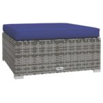 Garden Footrest with Cushion Grey 70x70x30cm Poly Rattan