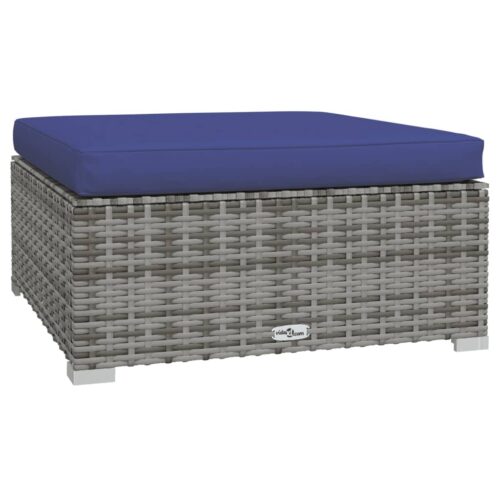 Garden Footrest with Cushion Grey 70x70x30cm Poly Rattan