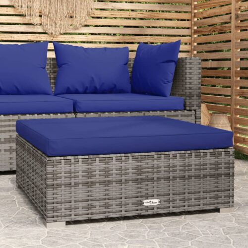 Garden Footrest with Cushion Grey 70x70x30cm Poly Rattan - Image 2