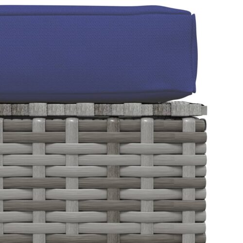 Garden Footrest with Cushion Grey 70x70x30cm Poly Rattan - Image 4