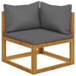 Sectional Corner Sofa Dark Grey Cushion Solid Acacia Wood