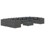 11-Piece Garden Lounge Set with Cushions Poly Rattan Wicker Outdoor Patio Furniture Grey