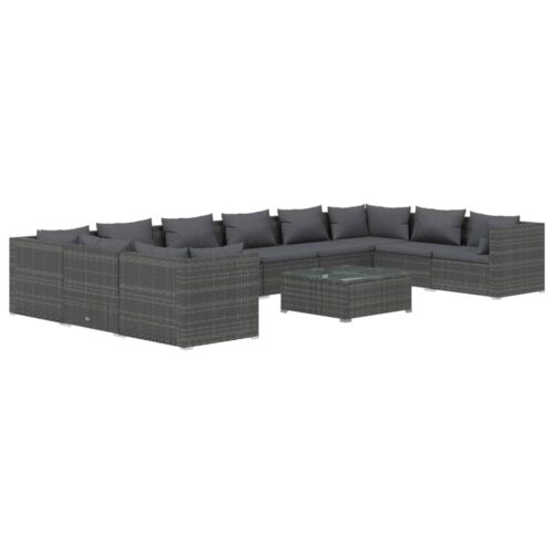 11-Piece Garden Lounge Set with Cushions Poly Rattan Wicker Outdoor Patio Furniture Grey