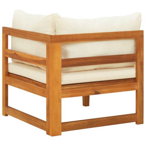 Corner Sofa with Cream White Cushions Solid Acacia Wood - Image 4