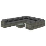 11-Piece Garden Lounge Set with Cushions Poly Rattan Wicker Outdoor Patio Furniture Grey