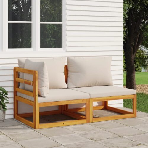 2-Piece Garden Sofa Set with Cushions Solid Wood Acacia - Image 2