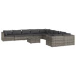 11-Piece Garden Lounge Set with Cushions Poly Rattan Wicker Outdoor Patio Furniture Grey