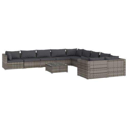 11-Piece Garden Lounge Set with Cushions Poly Rattan Wicker Outdoor Patio Furniture Grey