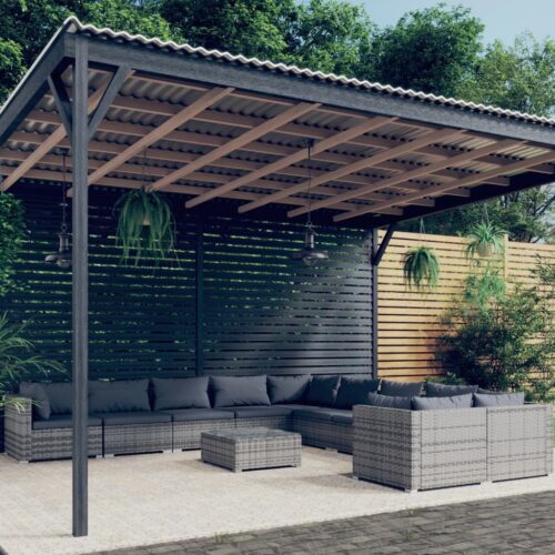 11-Piece Garden Lounge Set with Cushions Poly Rattan Wicker Outdoor Patio Furniture Grey - Image 2