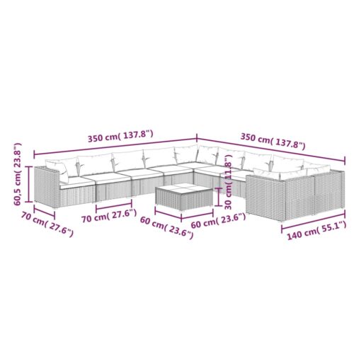 11-Piece Garden Lounge Set with Cushions Poly Rattan Wicker Outdoor Patio Furniture Grey - Image 9