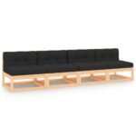 4-Piece Garden Lounge Set with Cushions Solid Pinewood