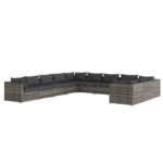 11-Piece Garden Lounge Set with Cushions Poly Rattan Wicker Outdoor Patio Furniture Grey