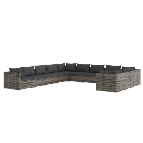 11-Piece Garden Lounge Set with Cushions Poly Rattan Wicker Outdoor Patio Furniture Grey