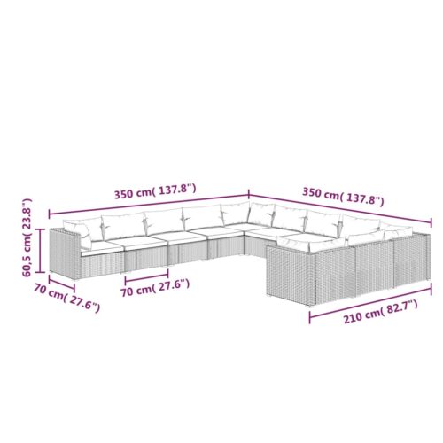 11-Piece Garden Lounge Set with Cushions Poly Rattan Wicker Outdoor Patio Furniture Grey - Image 7