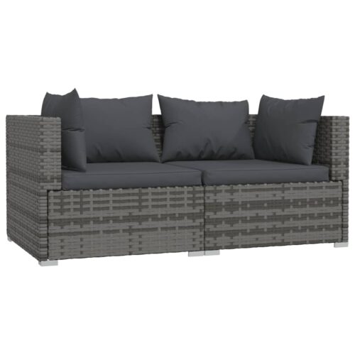 3-Piece Garden Lounge Set with Cushions Grey Poly Rattan - Image 3