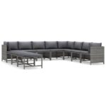 11-Piece Garden Lounge Set with Cushions Poly Rattan Wicker Outdoor Patio Furniture Grey