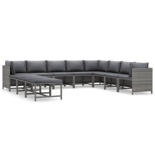 11-Piece Garden Lounge Set with Cushions Poly Rattan Wicker Outdoor Patio Furniture Grey