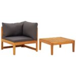 2-Piece Garden Lounge Set with Dark Grey Cushions Acacia Wood
