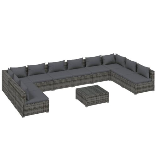 11-Piece Garden Lounge Set with Cushions Poly Rattan Wicker Outdoor Patio Furniture Grey