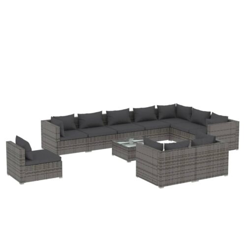 11-Piece Garden Lounge Set with Cushions Poly Rattan Wicker Outdoor Patio Furniture Grey