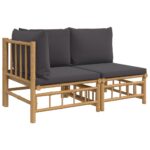 2-Piece Garden Lounge Set with Dark Grey Cushions Bamboo