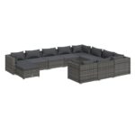 11-Piece Garden Lounge Set with Cushions Poly Rattan Wicker Outdoor Patio Furniture Grey