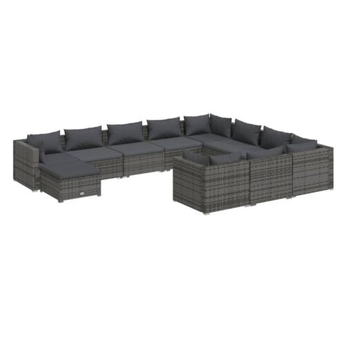 11-Piece Garden Lounge Set with Cushions Poly Rattan Wicker Outdoor Patio Furniture Grey